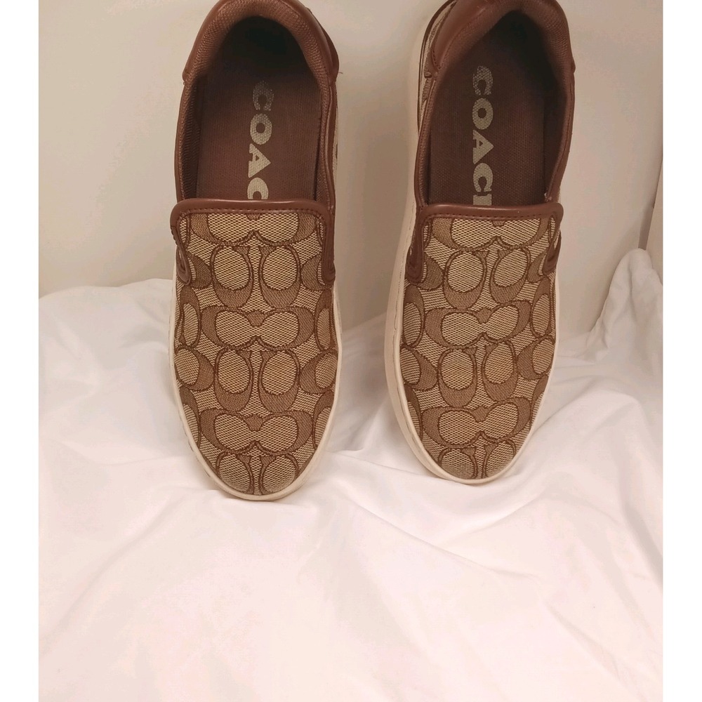 Coach Women Westlyn Slip On Sneakers Signature Canvas Brown Leather Size 6 M - Picture 6 of 7